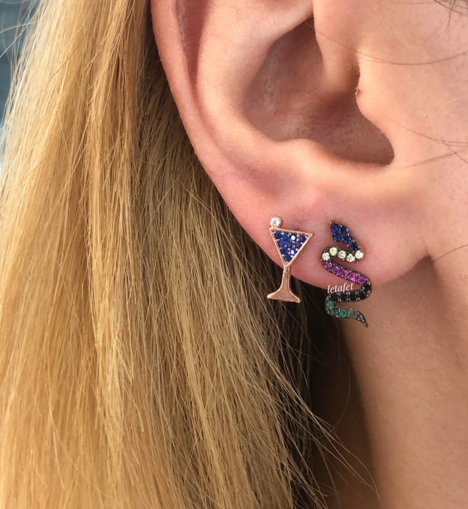 Yılan Küpe Mix Taşlı Letafet Gümüş